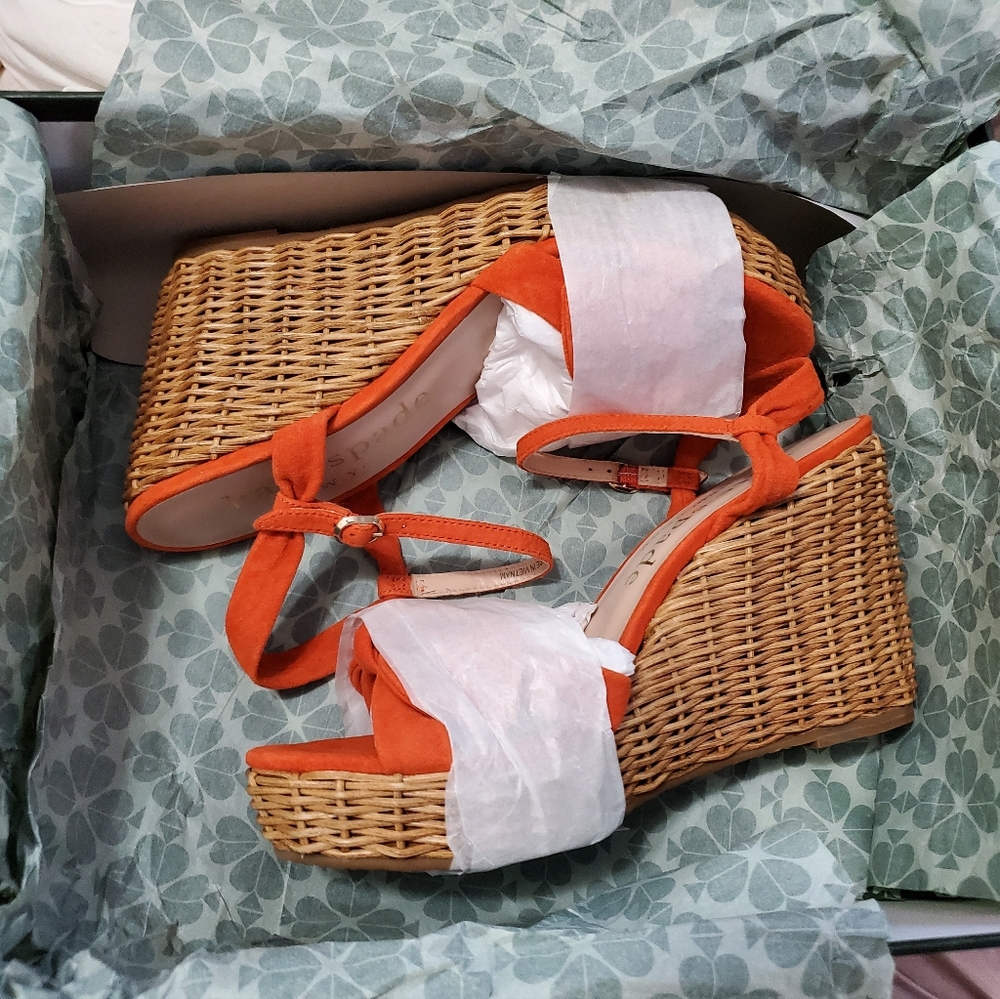 NIB Kate Spade Size 9 Dried Apricot Patio Platform Wedge Sandal - Picture 5 of 15
